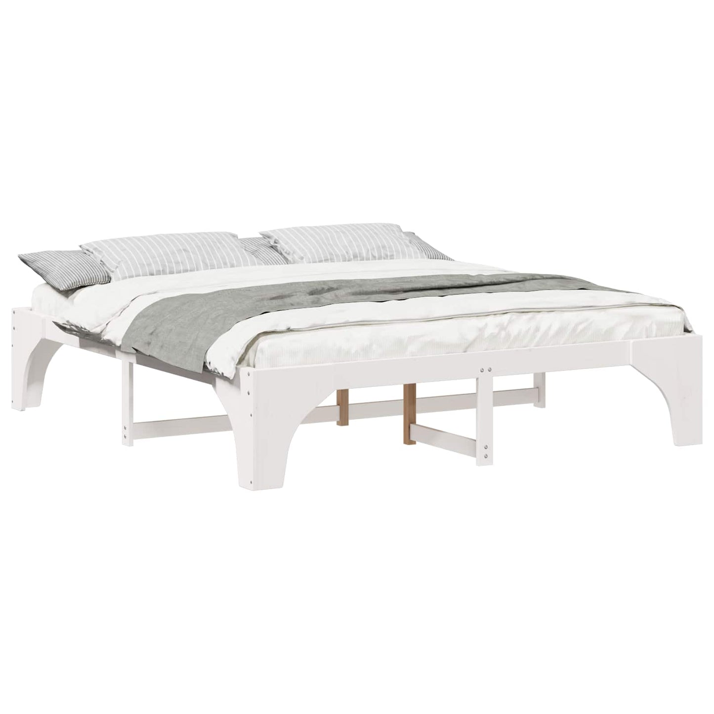 Sengestel Hvid 200 x 200 cm Massiv fyrretræ