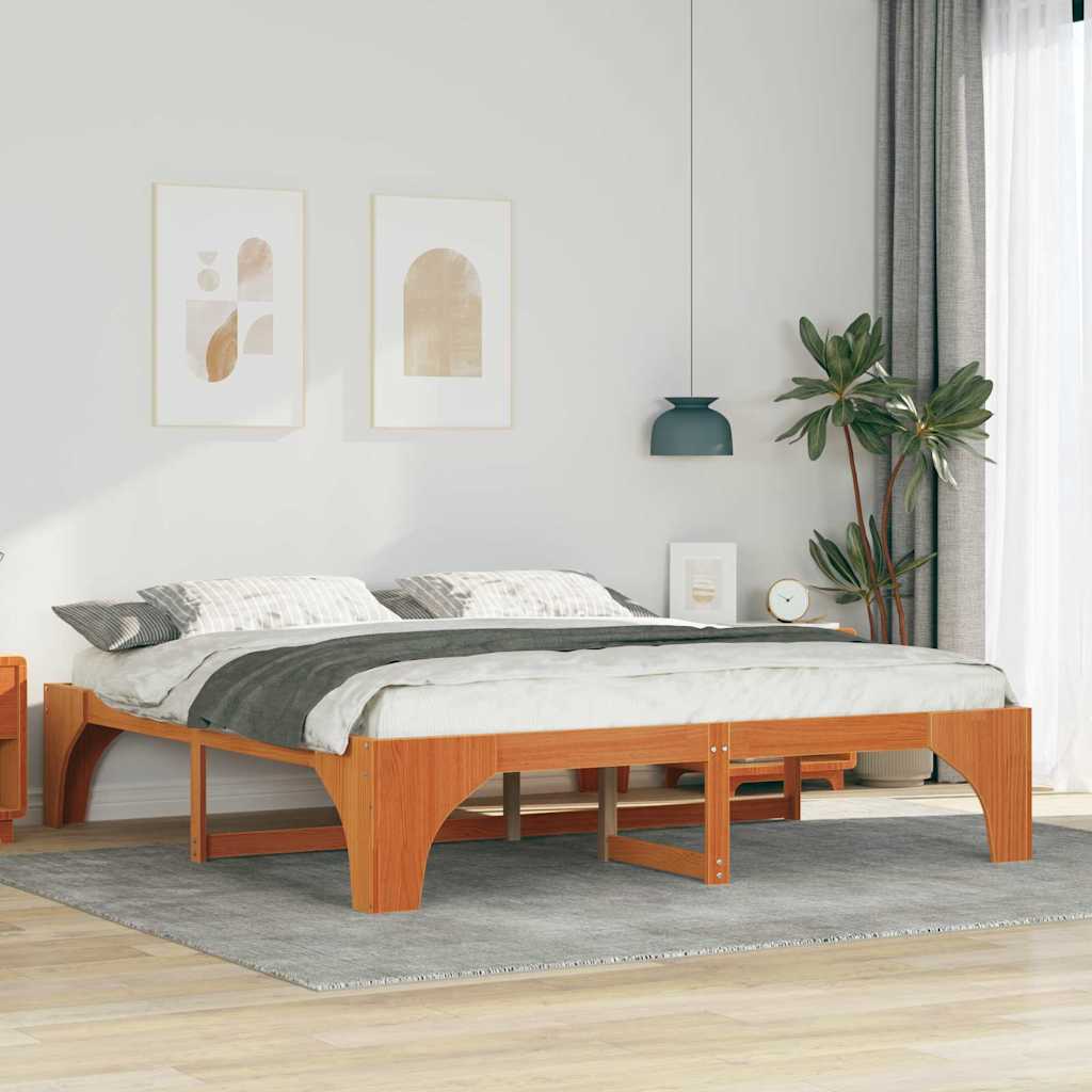 Sengestel Brun 200 x 200 cm Massiv fyrretræ