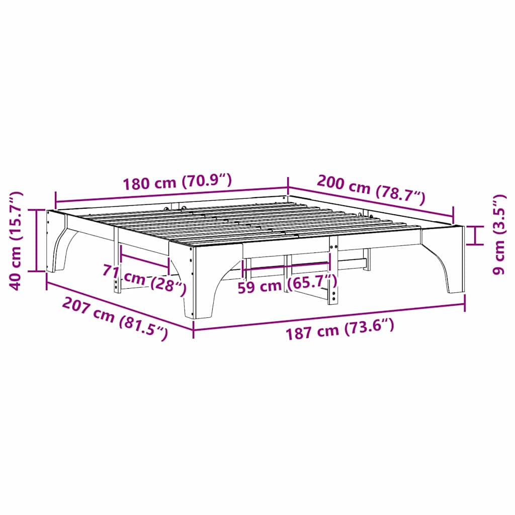 Sengestel Hvid 180 x 200 cm Massiv fyrretræ