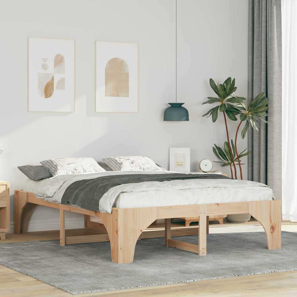 Sengestel Brun 150 x 200 cm Massiv fyrretræ