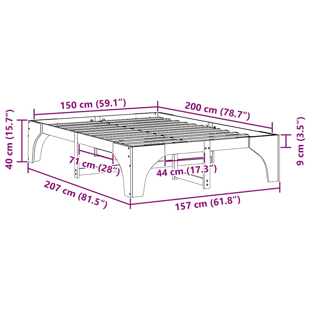 Sengestel Brun 150 x 200 cm Massiv fyrretræ