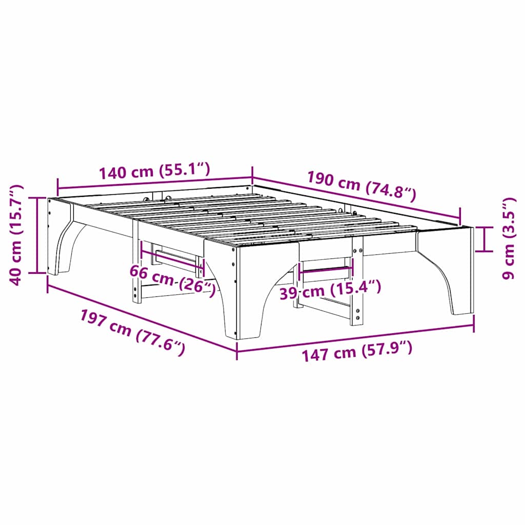Sengestel Brun 140 x 190 cm Massiv fyrretræ