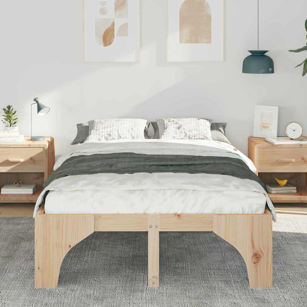 Sengestel Brun 135 x 190 cm Massiv fyrretræ