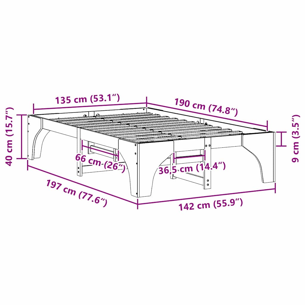 Sengestel Hvid 135 x 190 cm Massiv fyrretræ