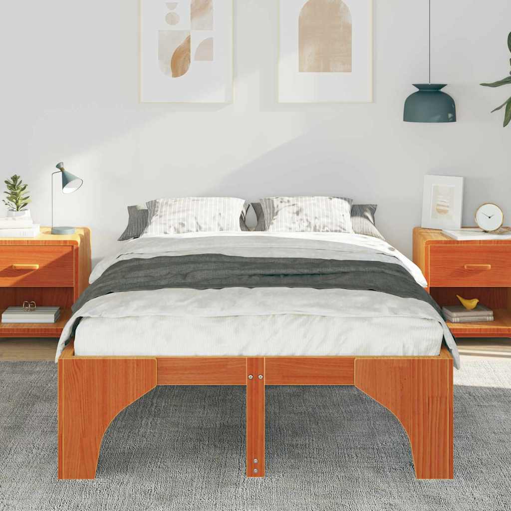 Sengestel Brun 135 x 190 cm Massiv fyrretræ