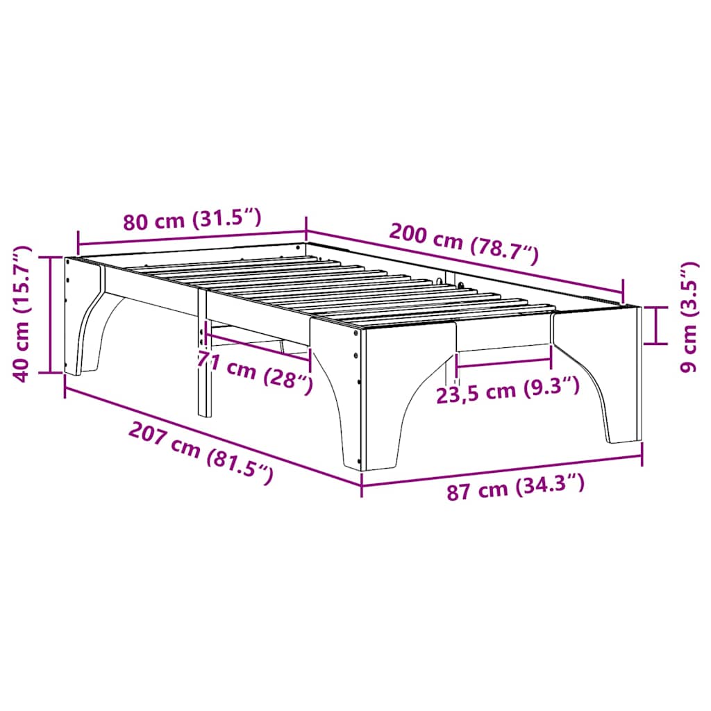 Sengestel Brun 80 x 200 cm Massiv fyrretræ