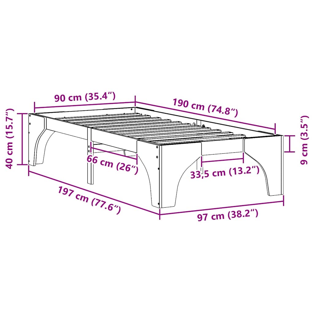 Sengestel Brun 90 x 190 cm Massiv fyrretræ