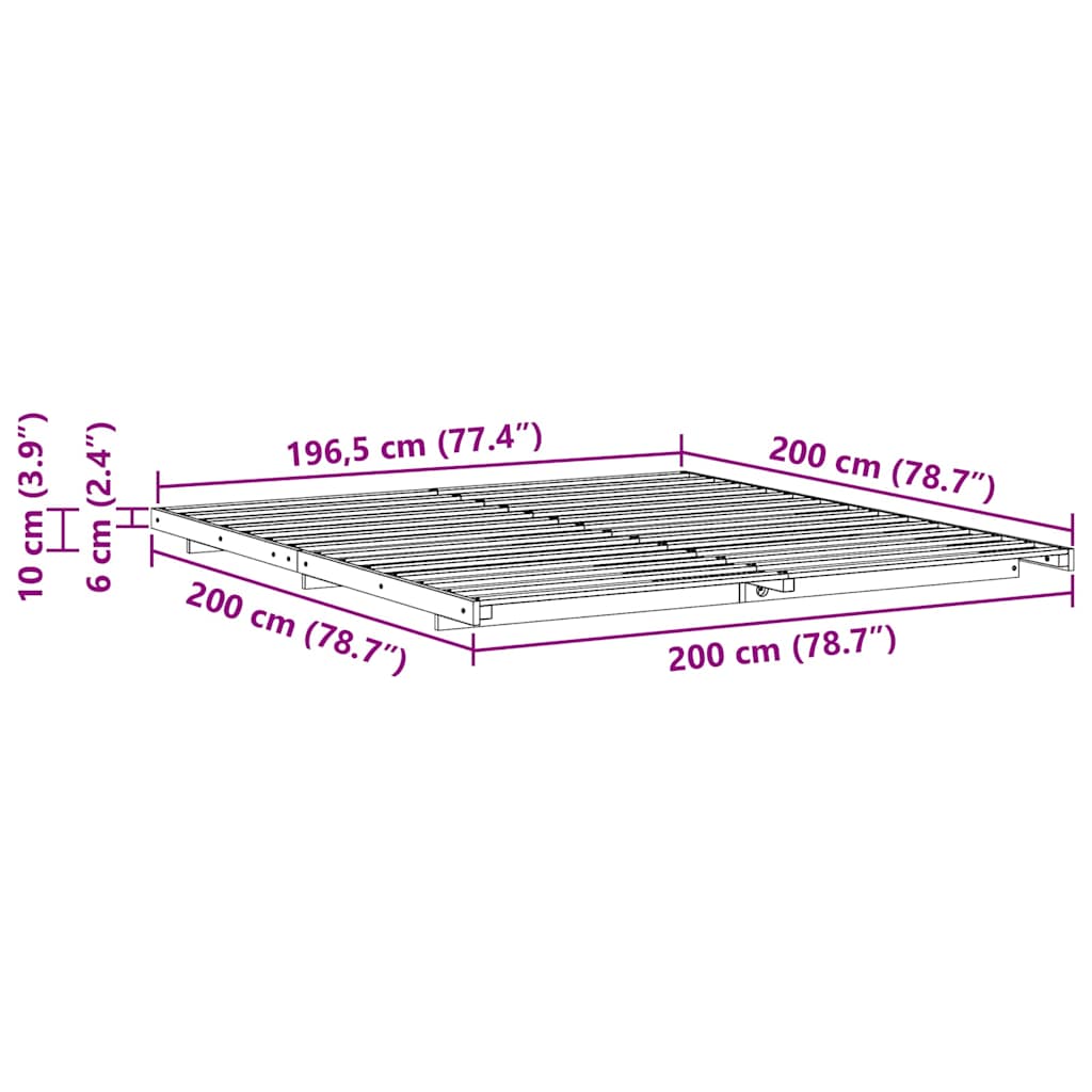 Sengestel Hvid 200 x 200 cm Massiv fyrretræ