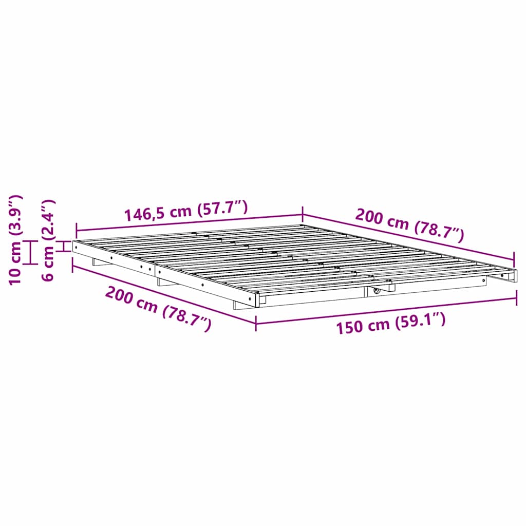 Sengestel Voks brun 150 x 200 cm Massiv fyrretræ