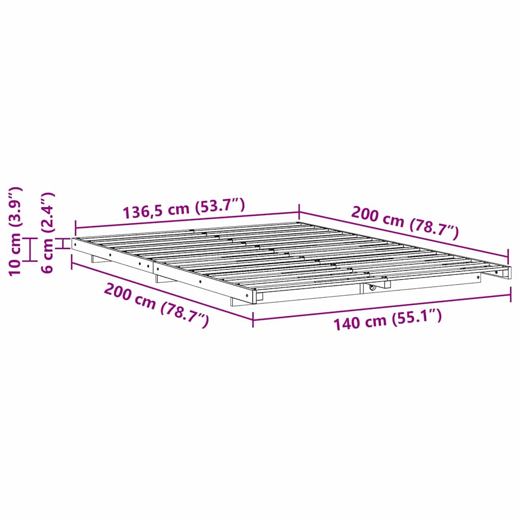 Sengestel Hvid 140 x 200 cm Massiv fyrretræ