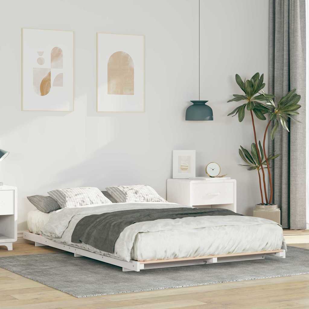 Sengestel Hvid 135 x 190 cm Massiv fyrretræ