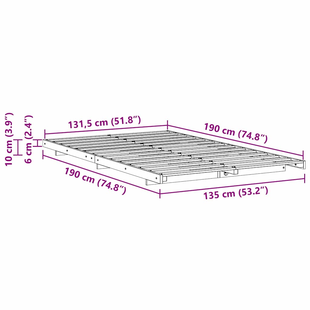 Sengestel Voks brun 135 x 190 cm Massiv fyrretræ