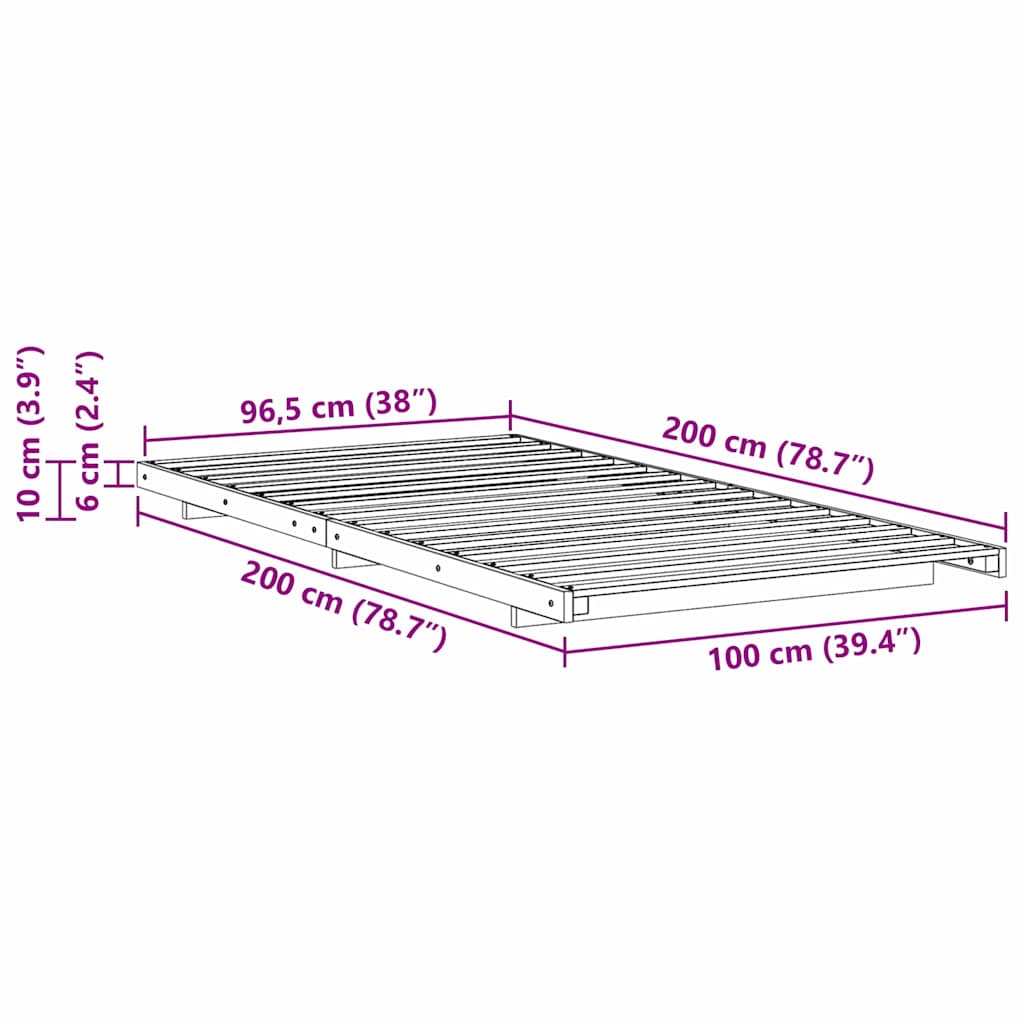 Sengestel Brun 100 x 200 cm Massiv fyrretræ