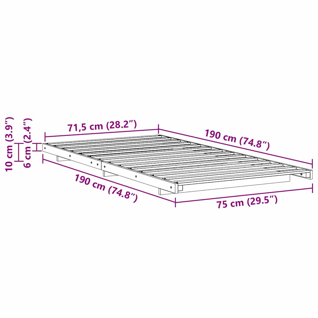 Sengestel Brun 75 x 190 cm Massiv fyrretræ