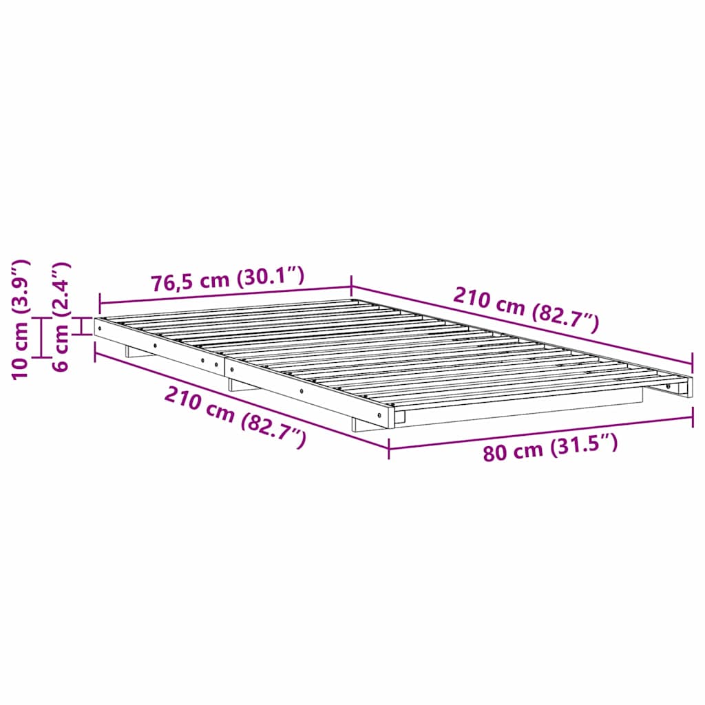 Sengestel Brun 80 x 210 cm Massiv fyrretræ