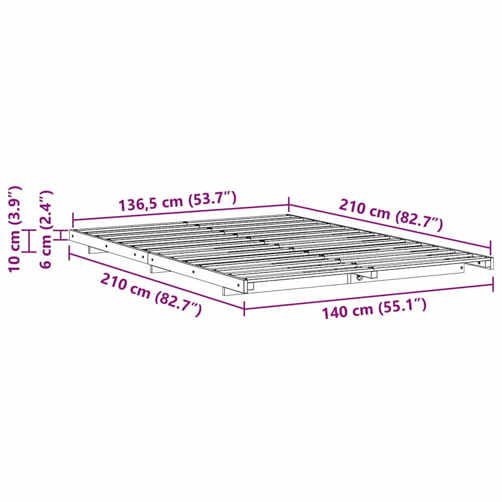 Sengestel Hvid 140 x 210 cm Massiv fyrretræ