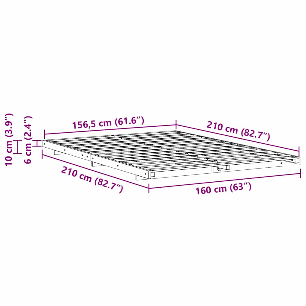 Sengestel Hvid 160 x 210 cm Massiv fyrretræ