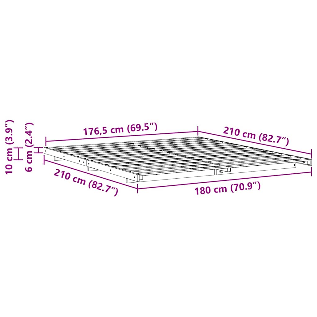 Sengestel Brun 180 x 210 cm Massiv fyrretræ