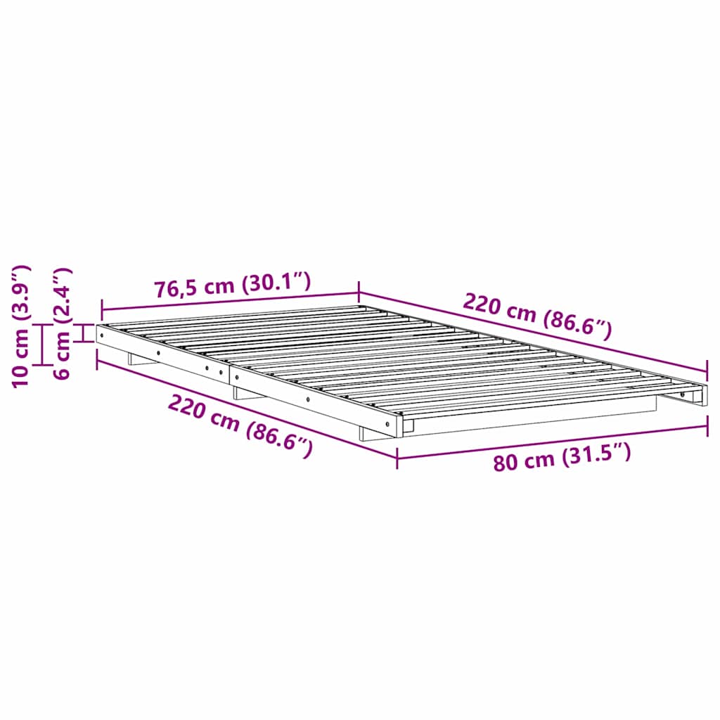 Sengestel Brun 80 x 220 cm Massiv fyrretræ