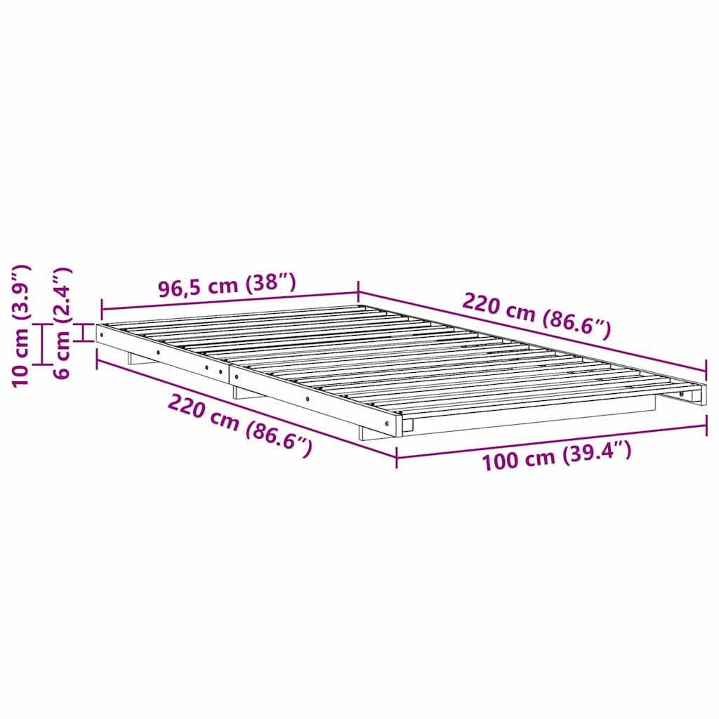 Sengestel Voks brun 100 x 220 cm Massiv fyrretræ