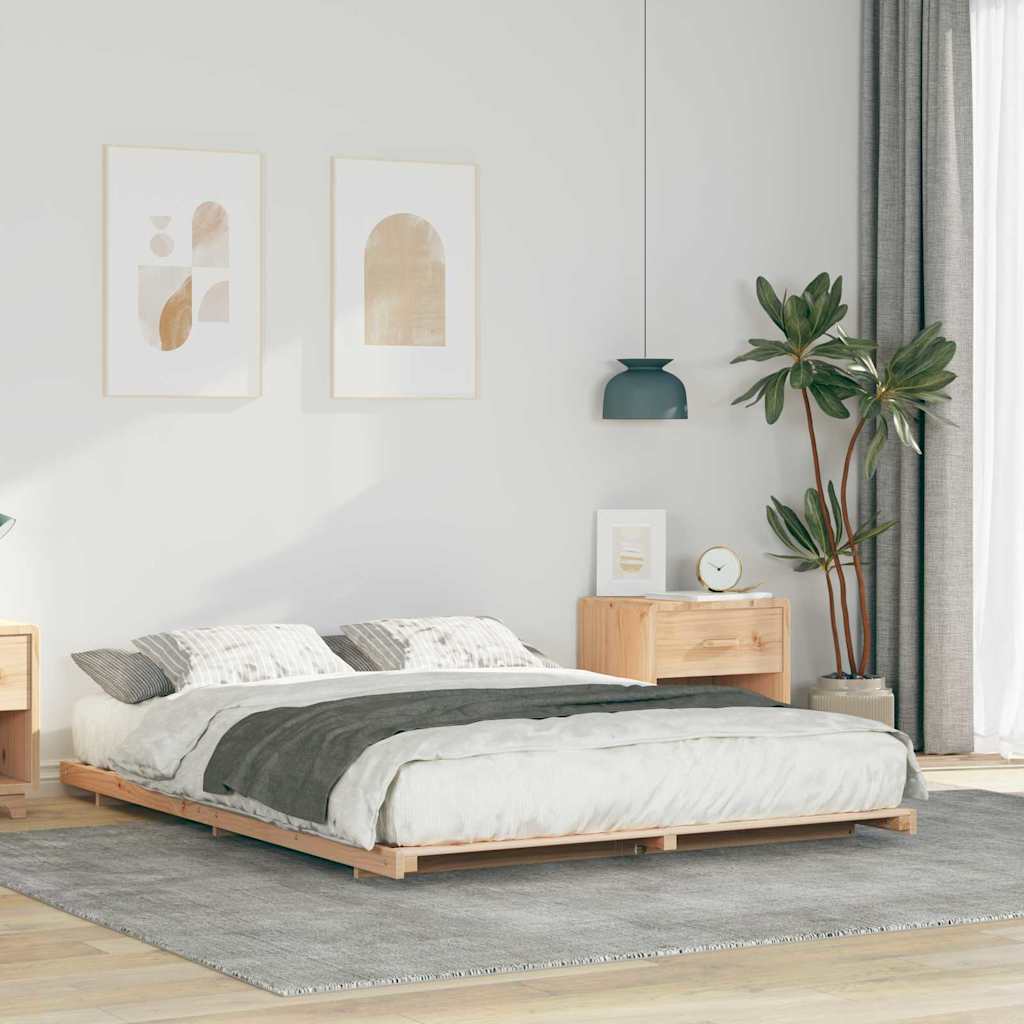 Sengestel Brun 140 x 220 cm Massiv fyrretræ