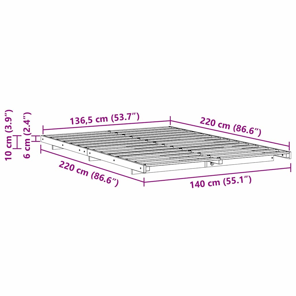 Sengestel Brun 140 x 220 cm Massiv fyrretræ