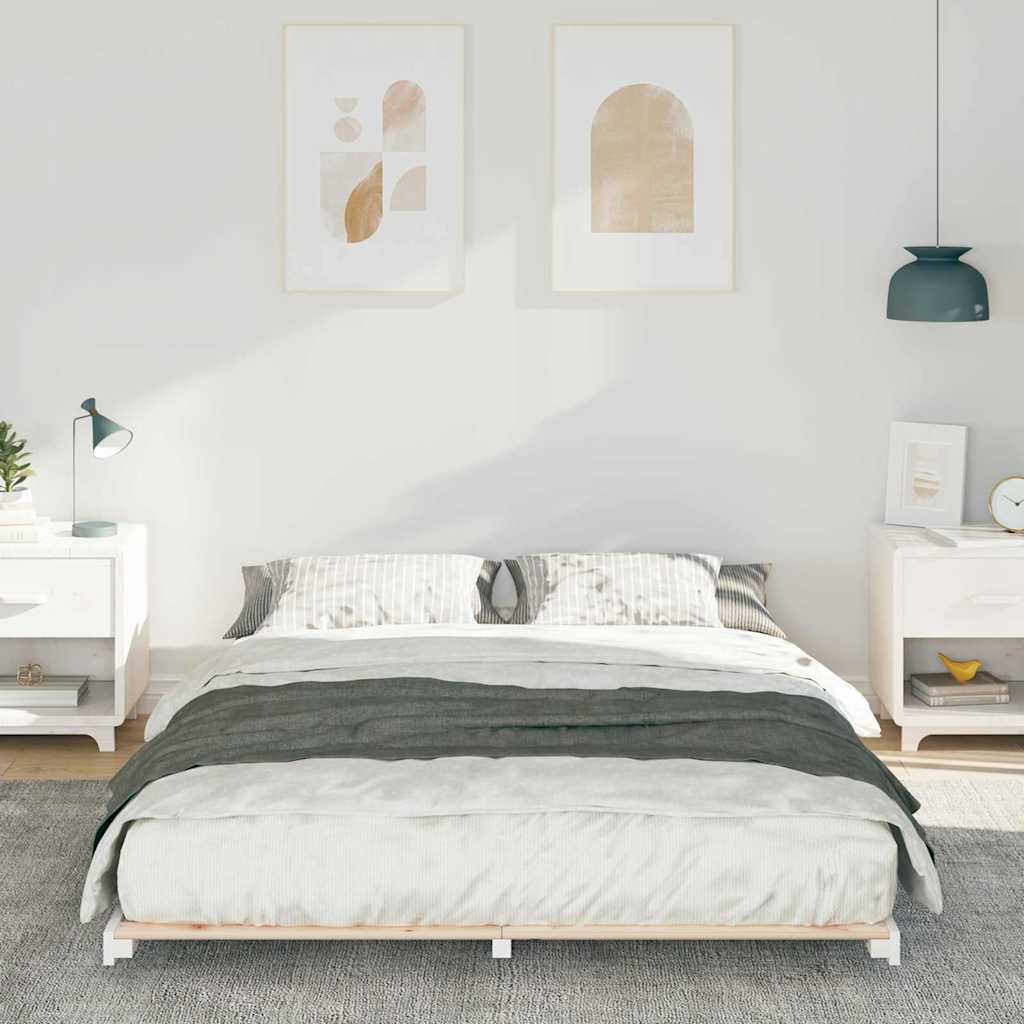 Sengestel Hvid 140 x 220 cm Massiv fyrretræ