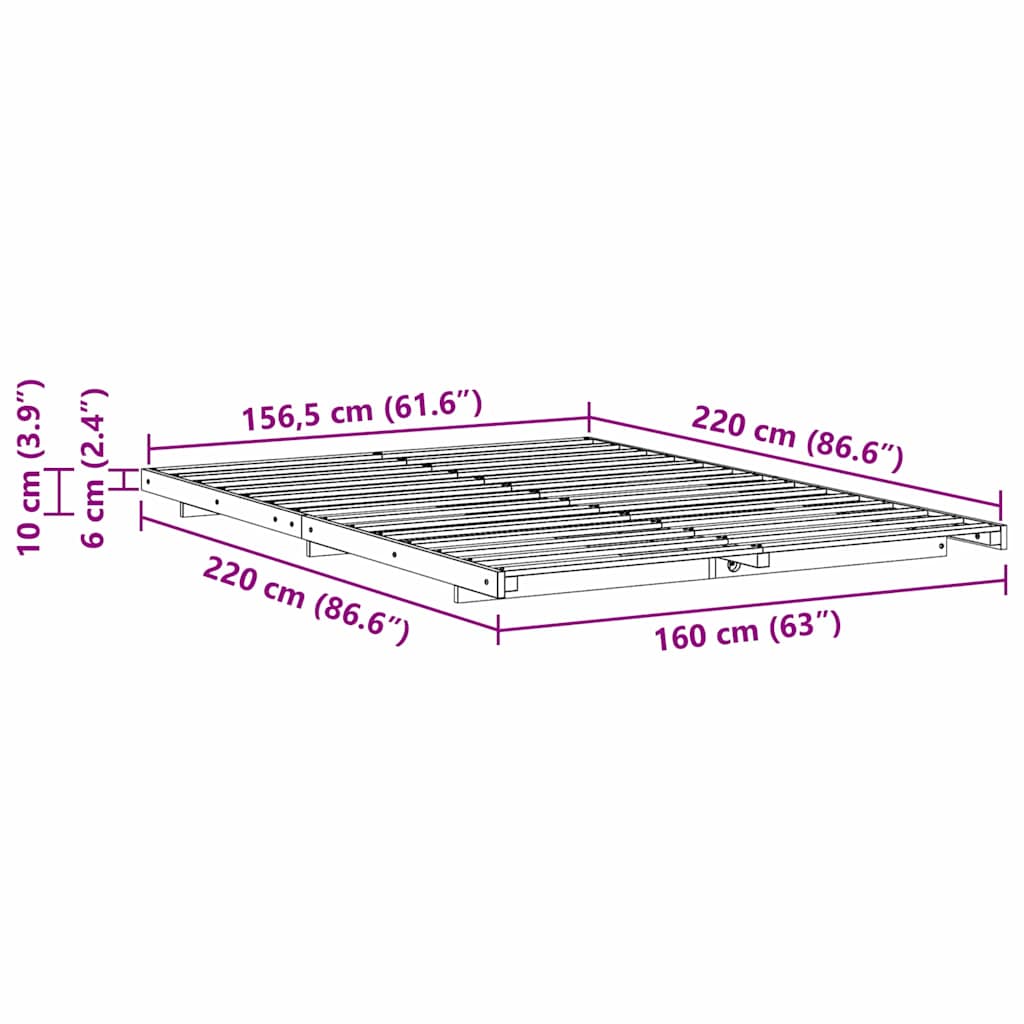 Sengestel Hvid 160 x 220 cm Massiv fyrretræ