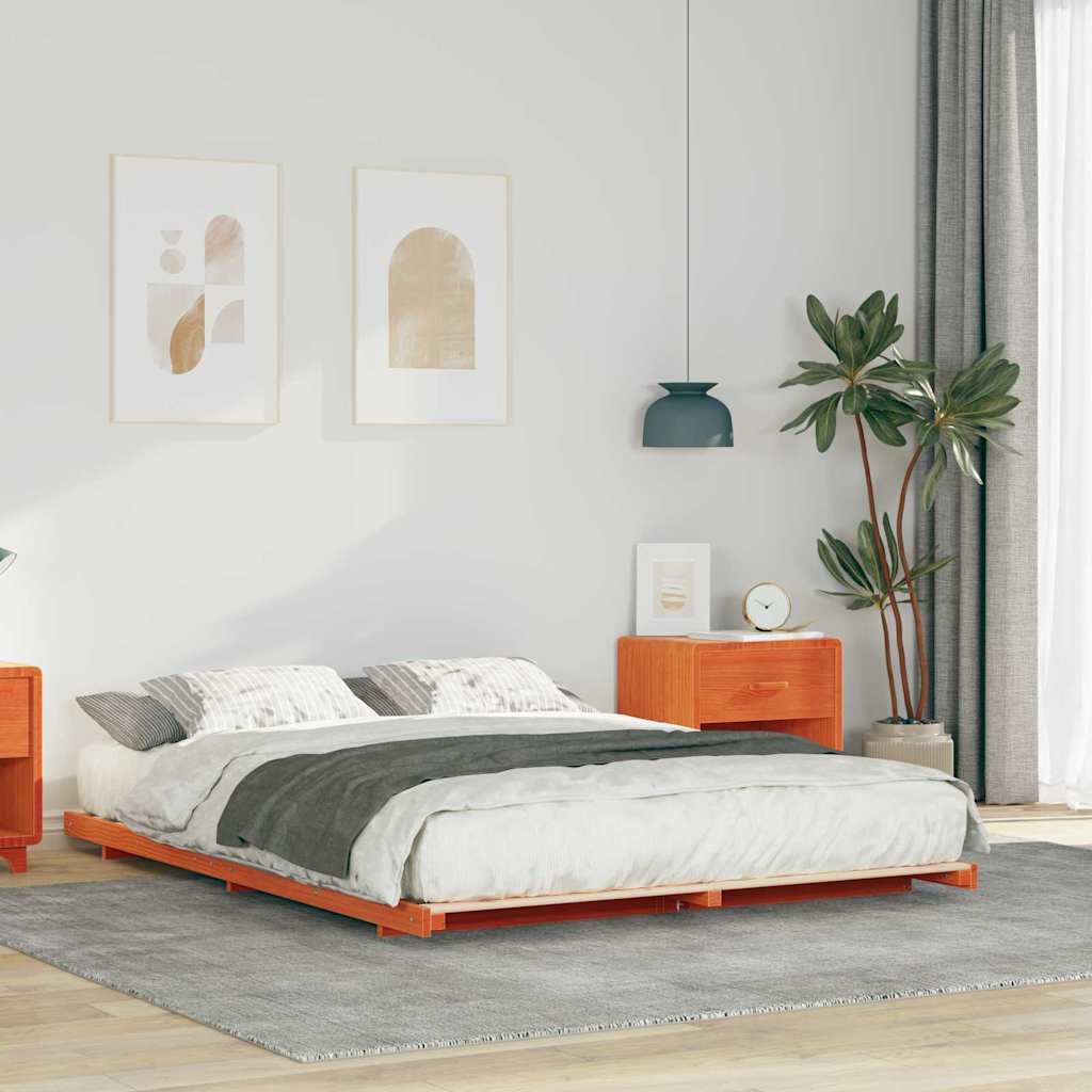 Sengestel Voks brun 160 x 220 cm Massiv fyrretræ