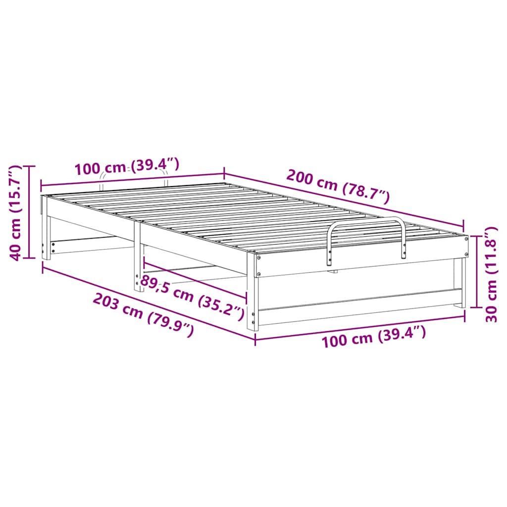 Sengestel Brun 100 x 200 cm Massiv fyrretræ