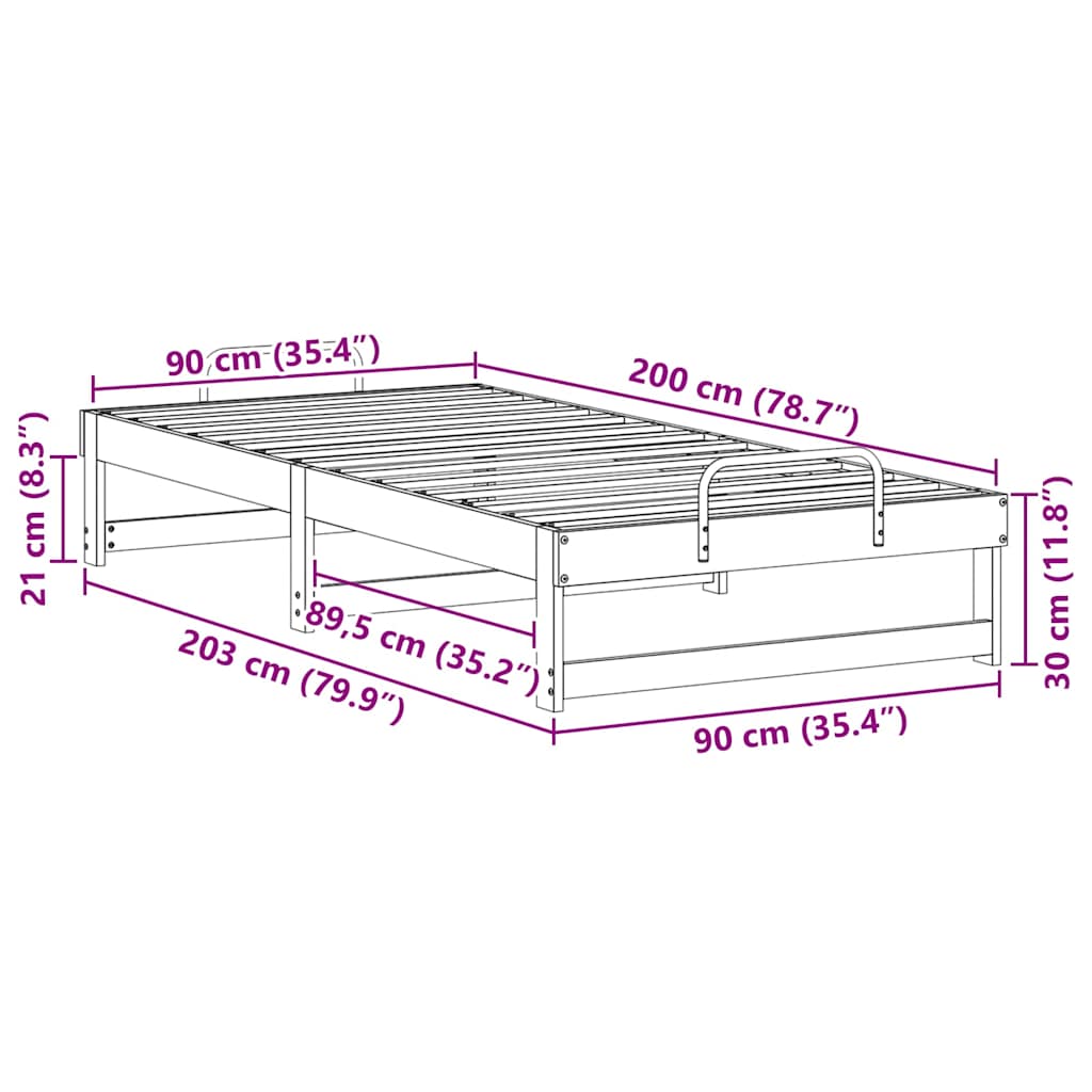 Sengestel Brun 90 x 200 cm Massiv fyrretræ