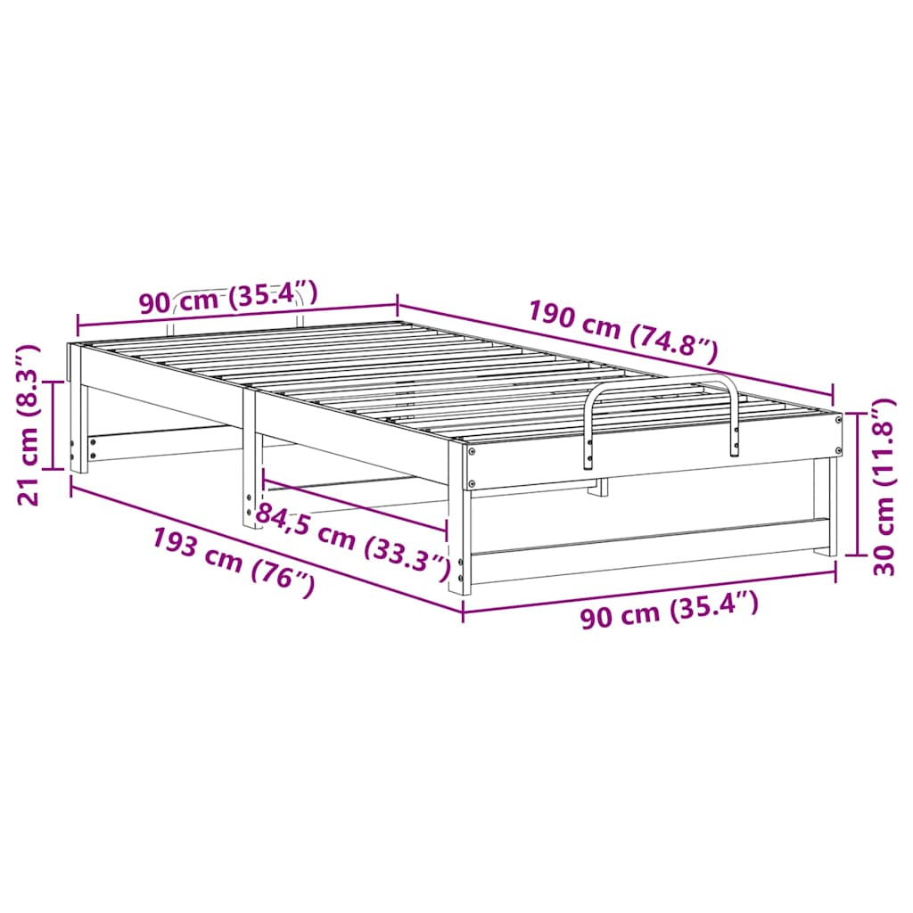 Sengestel Brun 90 x 190 cm Massiv fyrretræ