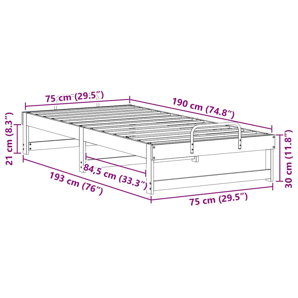 Sengestel Brun 75 x 190 cm Massiv fyrretræ