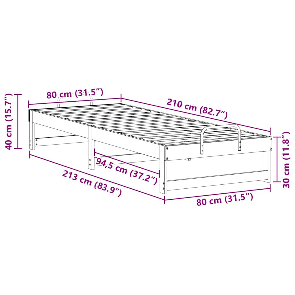Sengestel Brun 80 x 210 cm Massiv fyrretræ