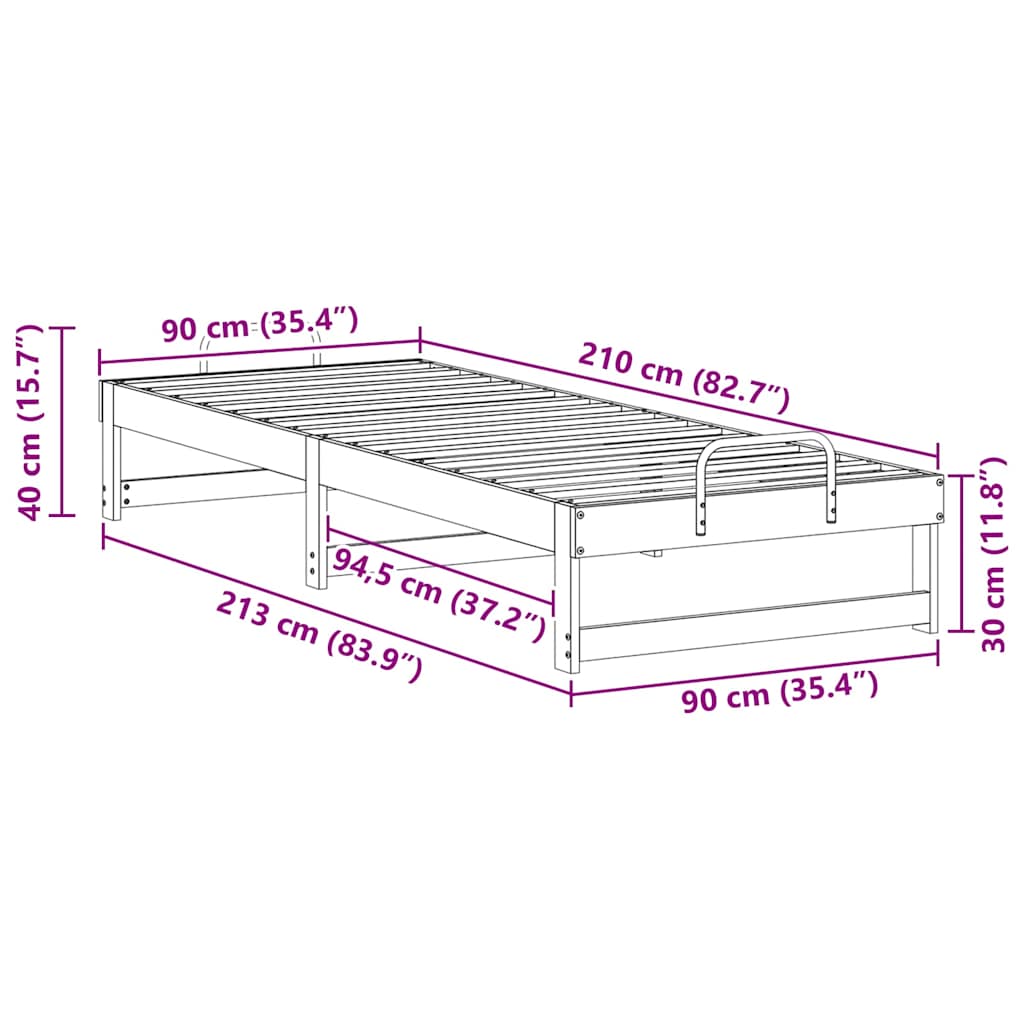 Sengestel Brun 90 x 210 cm Massiv fyrretræ