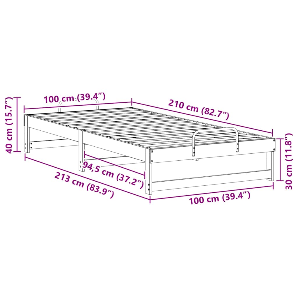 Sengestel Hvid 100 x 210 cm Massiv fyrretræ