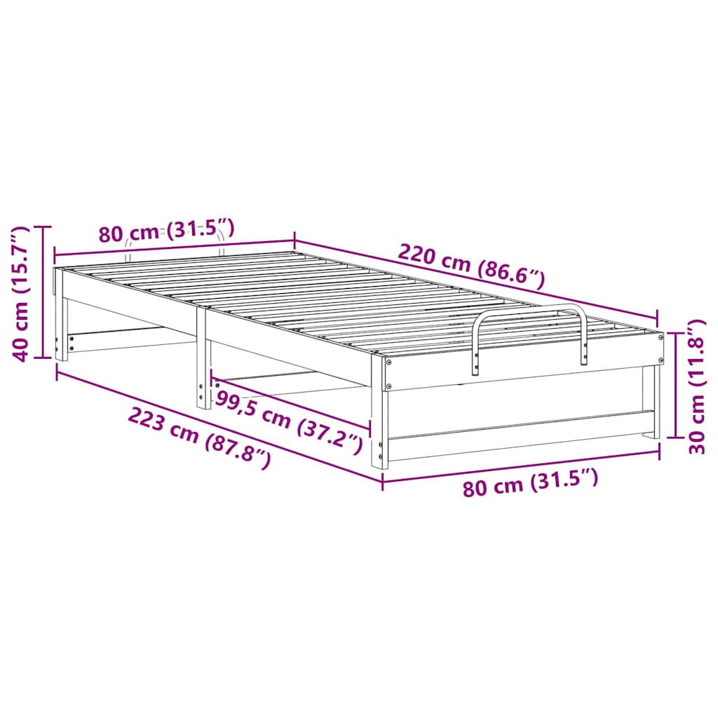 Sengestel Brun 80 x 220 cm Massiv fyrretræ