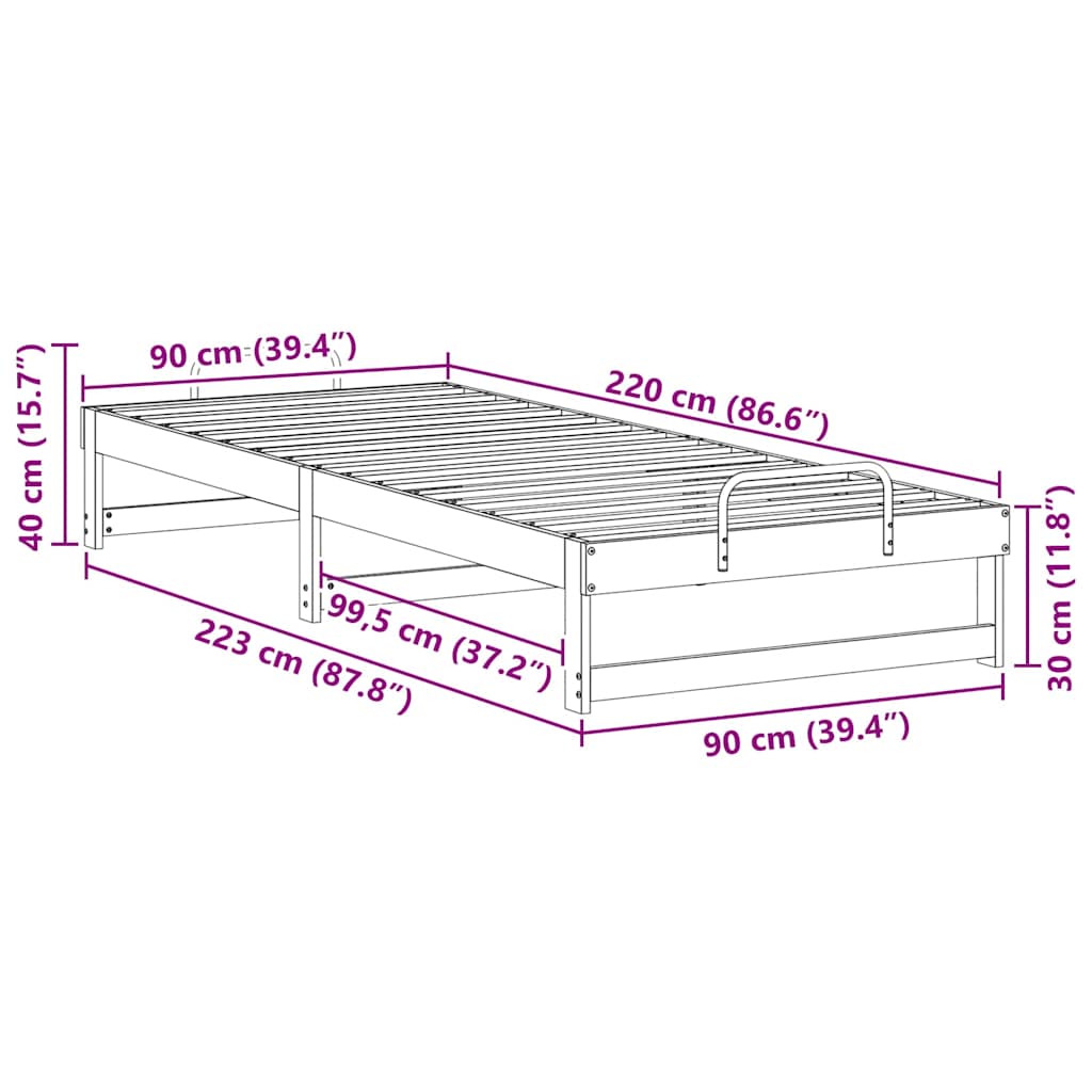 Sengestel Brun 90 x 220 cm Massiv fyrretræ