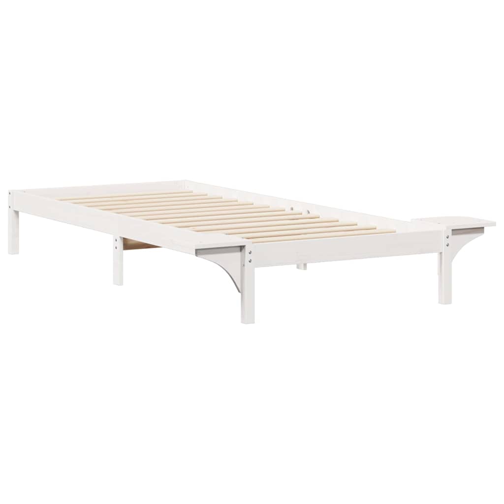 Sengestel med sideborde Hvid 80 x 210 cm Massiv fyrretræ