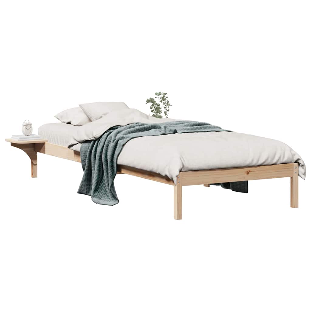 Sengestel med sideborde Naturfarvet 90 x 210 cm Massiv fyrretræ