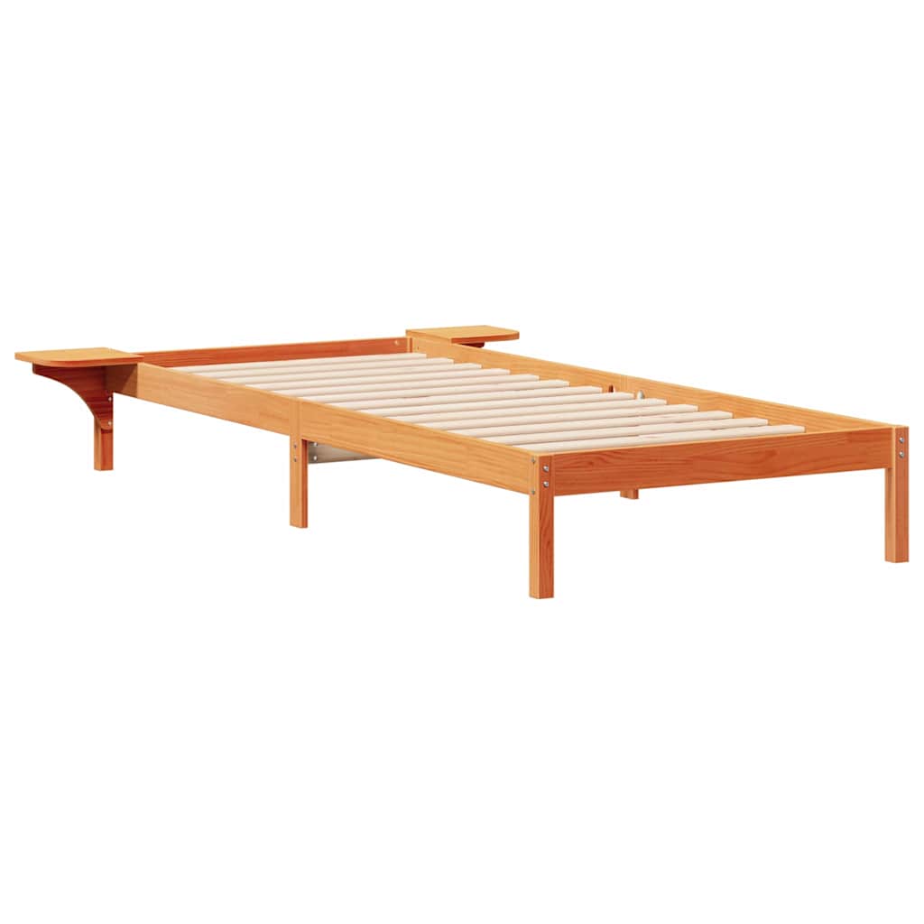 Sengestel med sideborde Voks brun 90 x 210 cm Massiv fyrretræ