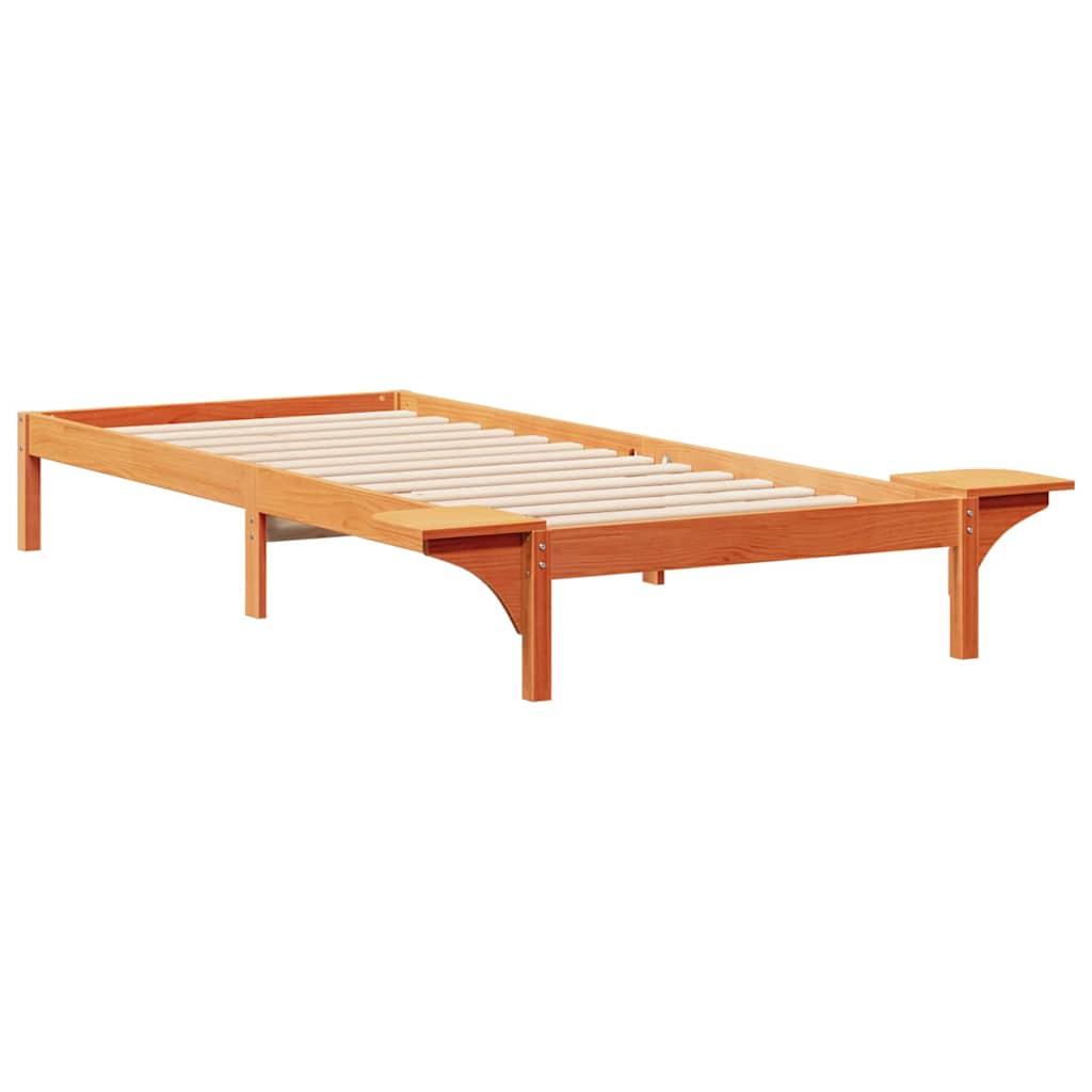 Sengestel med sideborde Voks brun 100 x 210 cm Massiv fyrretræ