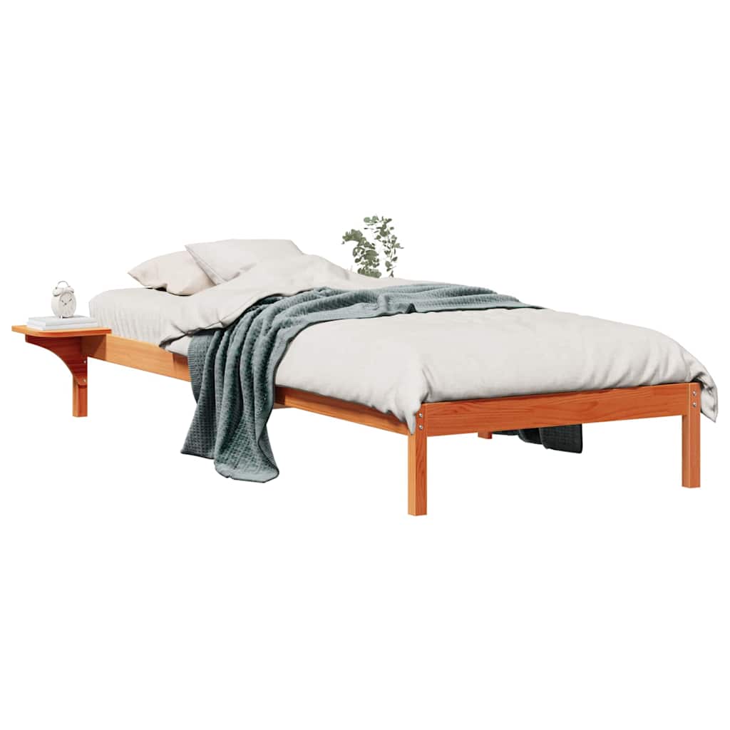 Sengestel med sideborde Voks brun 100 x 210 cm Massiv fyrretræ