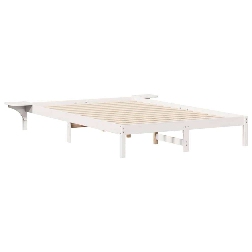 Sengestel med sideborde Hvid 160 x 210 cm Massiv fyrretræ