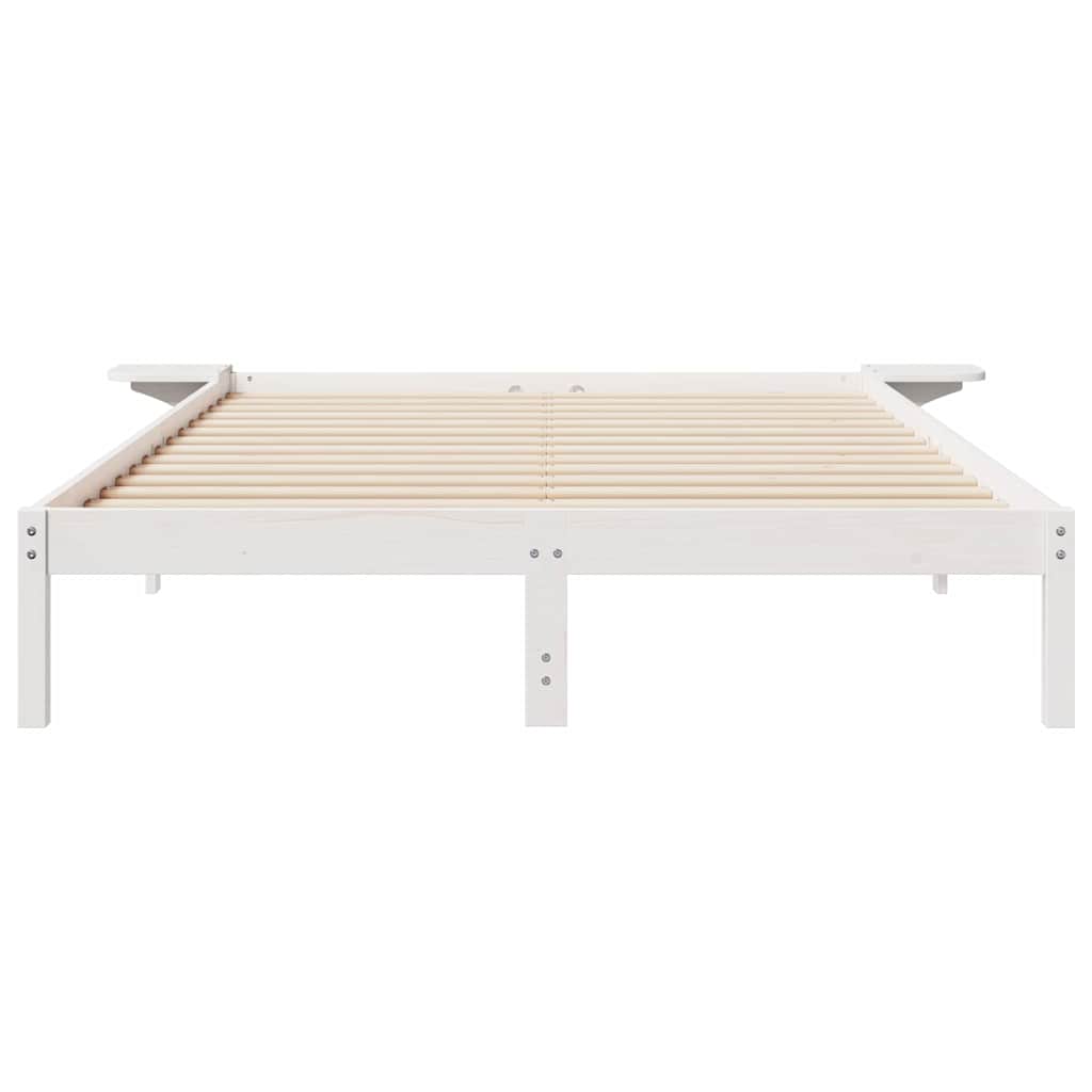 Sengestel med sideborde Hvid 160 x 210 cm Massiv fyrretræ
