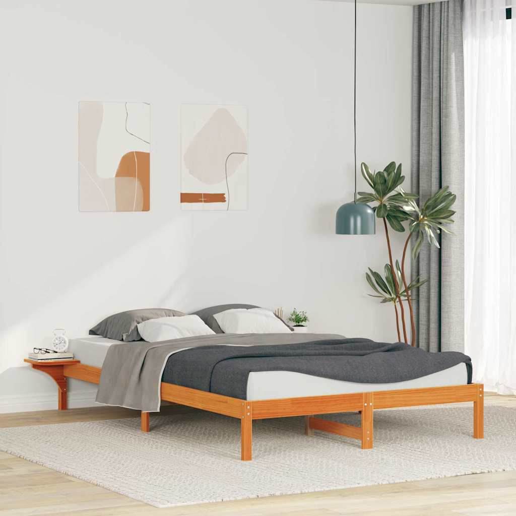 Sengestel med sideborde Voks brun 160 x 210 cm Massiv fyrretræ