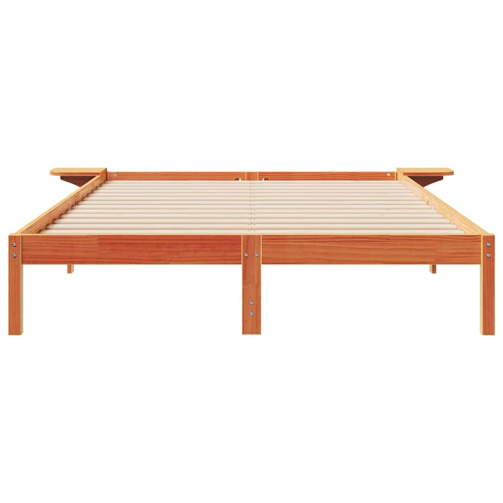 Sengestel med sideborde Voks brun 160 x 210 cm Massiv fyrretræ