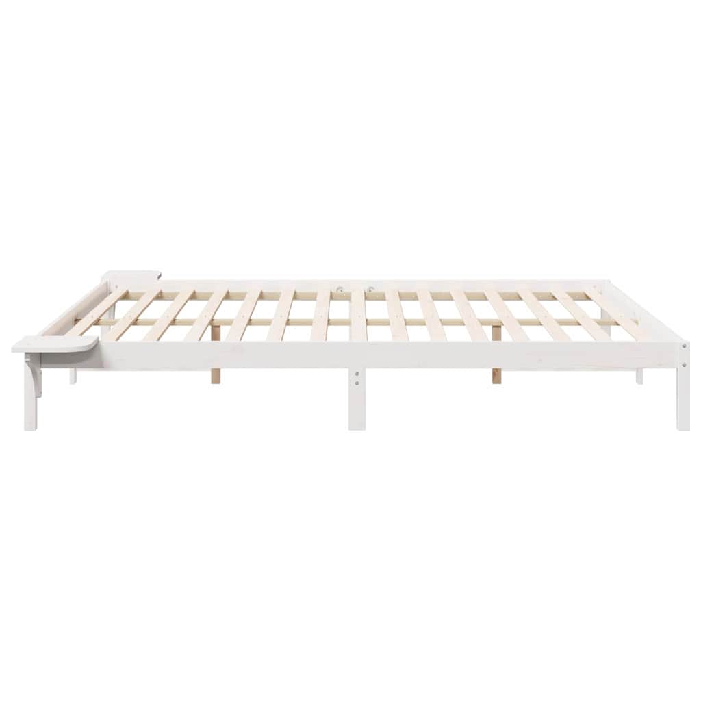 Sengestel med sideborde Hvid 180 x 210 cm Massiv fyrretræ