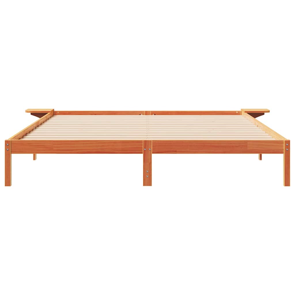 Sengestel med sideborde Voks brun 180 x 210 cm Massiv fyrretræ