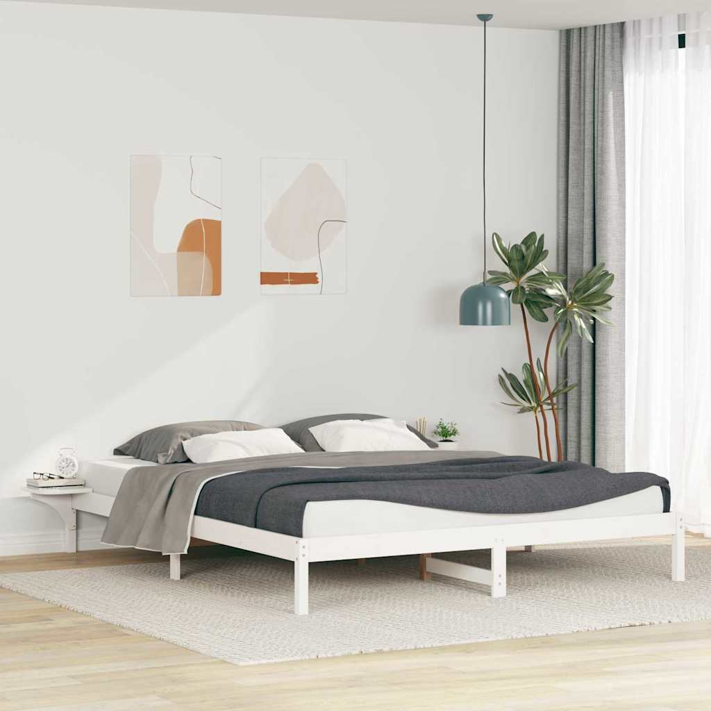 Sengestel med sideborde Hvid 200 x 210 cm Massiv fyrretræ